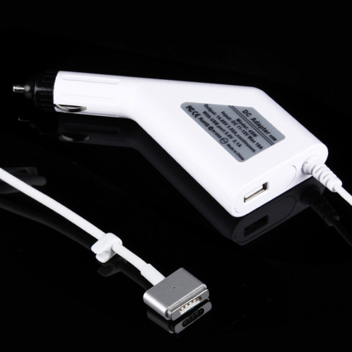 45W 14.85V 3.05A 5 broches T Style MagSafe 2 chargeur de voiture avec 1 port USB pour Apple Macbook A1466 / A1436 / A1465 / A1435 / MD224 / MD231 / MD761 / MD711, longueur: 1,7 m (blanc) SH382W1790-07