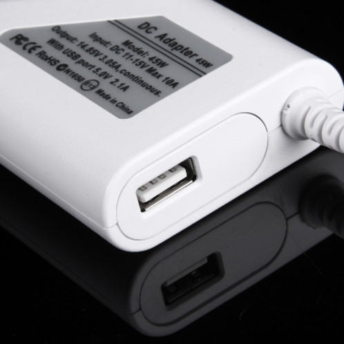 45W 14.85V 3.05A 5 broches T Style MagSafe 2 chargeur de voiture avec 1 port USB pour Apple Macbook A1466 / A1436 / A1465 / A1435 / MD224 / MD231 / MD761 / MD711, longueur: 1,7 m (blanc) SH382W1790-07