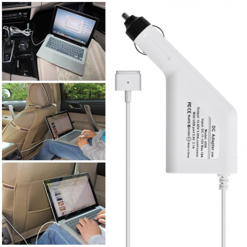 45W 14.85V 3.05A 5 broches T Style MagSafe 2 chargeur de voiture avec 1 port USB pour Apple Macbook A1466 / A1436 / A1465 / A1435 / MD224 / MD231 / MD761 / MD711, longueur: 1,7 m (blanc) SH382W1790-07