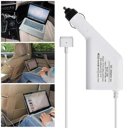 60W 16.5V 3.65A 5 broches T style MagSafe 2 chargeur de voiture avec 1 port USB pour Apple Macbook A1465 / A1502 / A1435 / MD212 / MD2123 / MD662, longueur: 1,7 m (blanc) SH383W1525-06