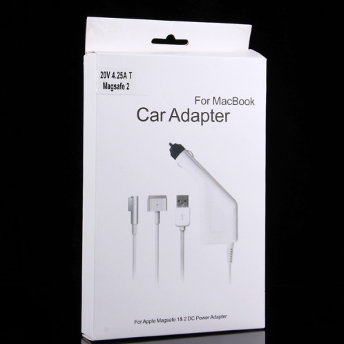 85W 20V 4.25A 5 Pin Style T MagSafe 2 chargeur de voiture avec 1 port USB pour Apple Macbook A1398 / A1424 / MC975 / MC976 / ME664 / ME665, longueur: 1,7 m (blanc) SH384W255-07