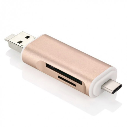 3 en 1 Type-c & Micro USB & USB 2.0 Lecteur de carte SD / TF 3 ports pour Smartphones / PC compatibles OTG (Or) SH001J410-05