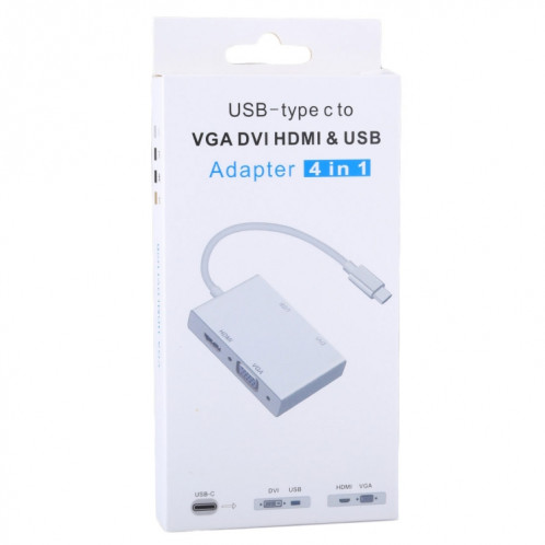 Hub 4 en 1 USB-C / Type-C vers VGA et DVI et adaptateur HDMI et USB, Hub 4 en 1 Adaptateur USB-C / Type-C vers VGA & DVI & HDMI & USB SH5121498-07