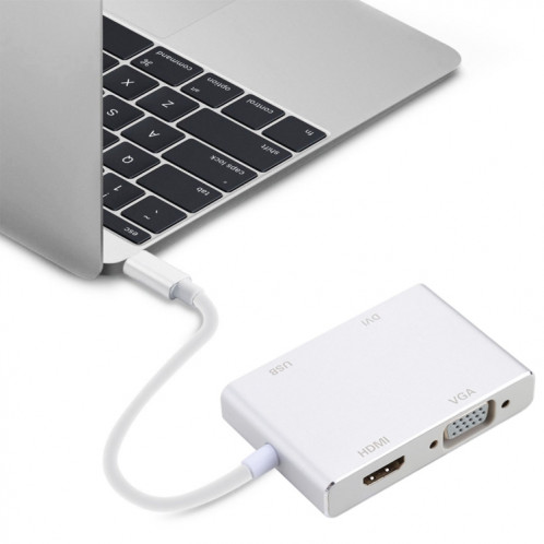 Hub 4 en 1 USB-C / Type-C vers VGA et DVI et adaptateur HDMI et USB, Hub 4 en 1 Adaptateur USB-C / Type-C vers VGA & DVI & HDMI & USB SH5121498-07