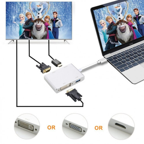 Hub 4 en 1 USB-C / Type-C vers VGA et DVI et adaptateur HDMI et USB, Hub 4 en 1 Adaptateur USB-C / Type-C vers VGA & DVI & HDMI & USB SH5121498-07