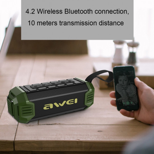 Banque de puissance d'enceinte Bluetooth awei Y280 IPX4 avec graves améliorées, micro intégré, prise en charge des cartes FM / USB / TF / AUX (vert) SA125G494-013