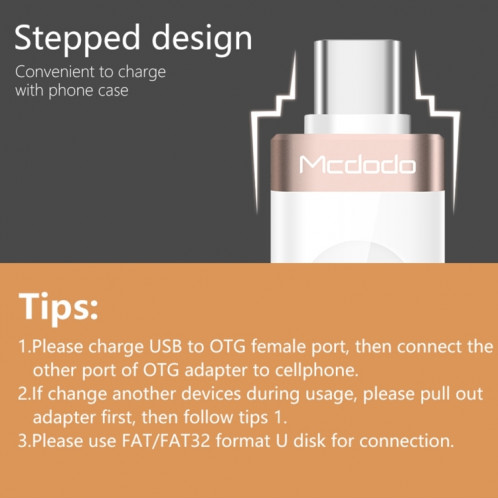 Mcdodo OT-1942 USB-C / Type-C vers USB 3.0 AF Adaptateur De Charge De Transmission De Données OTG, Mcdodo OT-1942 USB-C / Type-C vers USB 3.0 AF Adaptateur OTG de charge de transmission de données (Or) SM370J1532-013