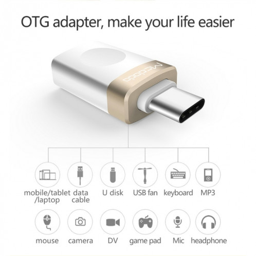 Mcdodo OT-1942 USB-C / Type-C vers USB 3.0 AF Adaptateur De Charge De Transmission De Données OTG, Mcdodo OT-1942 USB-C / Type-C vers USB 3.0 AF Adaptateur OTG de charge de transmission de données (Or) SM370J1532-013