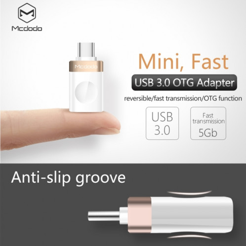 Mcdodo OT-1942 USB-C / Type-C vers USB 3.0 AF Adaptateur De Charge De Transmission De Données OTG, Mcdodo OT-1942 USB-C / Type-C vers USB 3.0 AF Adaptateur OTG de charge de transmission de données (Or) SM370J1532-013