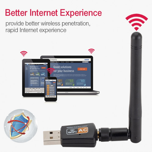 Adaptateur WIFI USB double bande AC 600 Mbps 2,4 GHz + 5 Hz avec antenne SH6601717-010