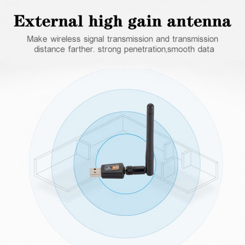 Adaptateur WIFI USB double bande AC 600 Mbps 2,4 GHz + 5 Hz avec antenne SH6601717-010