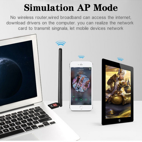 Adaptateur WIFI USB double bande AC 600 Mbps 2,4 GHz + 5 Hz avec antenne SH6601717-010