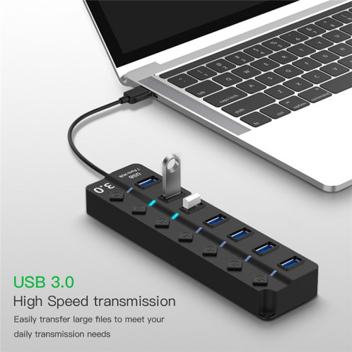 Extension multi-hub USB 3.0 haute vitesse à 7 ports avec commutateur pour PC et ordinateur portable SH66131312-011