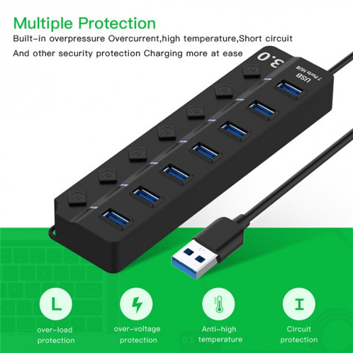 Extension multi-hub USB 3.0 haute vitesse à 7 ports avec commutateur pour PC et ordinateur portable SH66131312-011