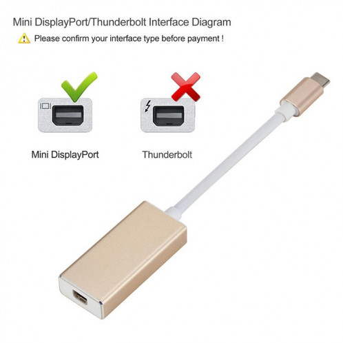 15cm 4Kx2K 60HzUSB-C / Type-C 3.1 Mâle vers Mini Adaptateur DisplayPort Femelle pour MacBook 12 pouces, Chromebook Pixel 2015 Tablet PC (Or) SH815J1613-09