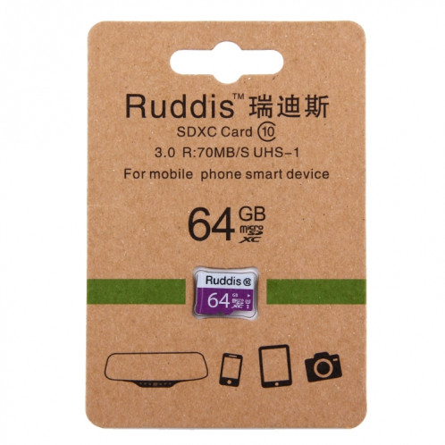 Carte mémoire Ruddis 64 Go haute vitesse classe 10 TF / Micro SDXC UHS-1 (U1) SH0014662-05