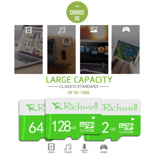 Carte mémoire micro SD (TF) Richwell 8 Go haute vitesse de classe 10 SR00581641-09