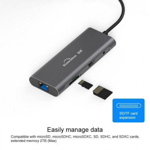 Blueendless 9 en 1 Station d'extension multifonction de type C / USB-C HUB SB32621377-013