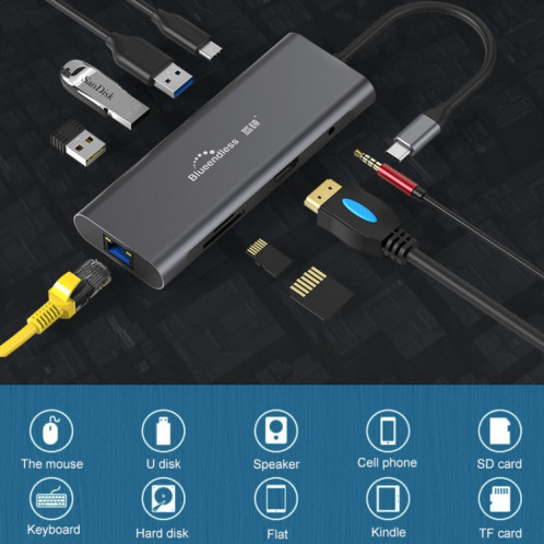 Blueendless 9 en 1 Station d'extension multifonction de type C / USB-C HUB SB32621377-013