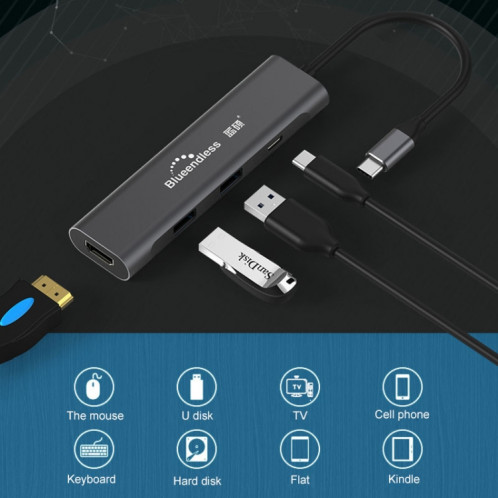 Blueendless 4 en 1 Multi-fonction Type-C / USB-C vers HDMI + PD + Dual USB 3.0 HUB Expansion Dock SB32642-012