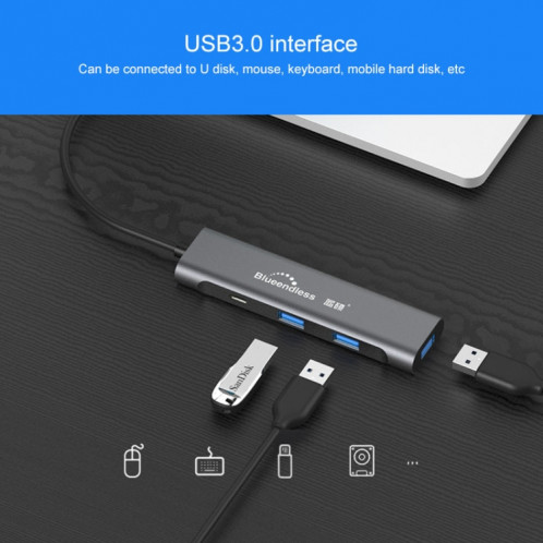Blueendless 4 en 1 Multi-fonction Type-C / USB-C vers HDMI + PD + Dual USB 3.0 HUB Expansion Dock SB32642-012