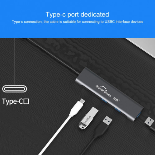 Blueendless 4 en 1 Multi-fonction Type-C / USB-C vers HDMI + PD + Dual USB 3.0 HUB Expansion Dock SB32642-012