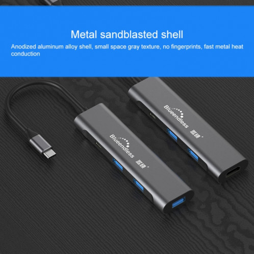 Blueendless 4 en 1 Multi-fonction Type-C / USB-C vers HDMI + PD + Dual USB 3.0 HUB Expansion Dock SB32642-012