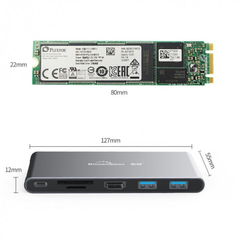 Blueendless 6 en 1 Station d'extension multifonction de type C / USB-C HUB M.2 NGFF Solid State Drive SB3274291-011