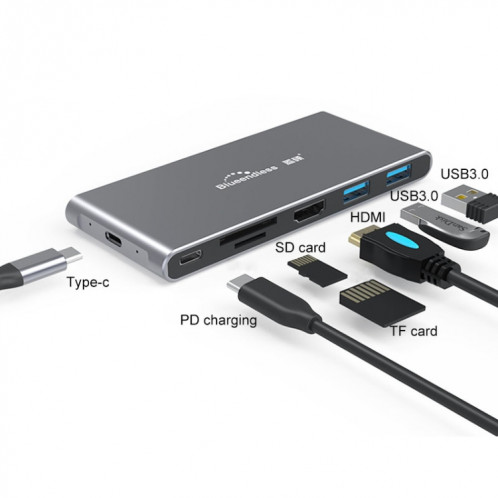 Blueendless 6 en 1 Station d'extension multifonction de type C / USB-C HUB M.2 NGFF Solid State Drive SB3274291-011