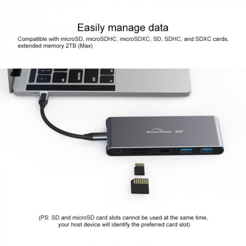 Blueendless 6 en 1 Station d'extension multifonction de type C / USB-C HUB M.2 NGFF Solid State Drive SB3274291-011