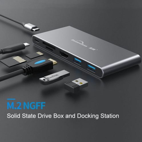 Blueendless 6 en 1 Station d'extension multifonction de type C / USB-C HUB M.2 NGFF Solid State Drive SB3274291-011