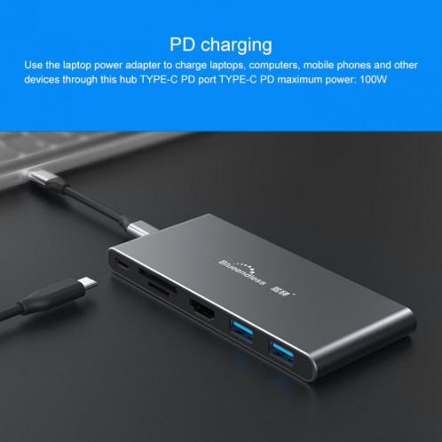 Blueendless 6 en 1 Station d'extension multifonction de type C / USB-C HUB M.2 NGFF Solid State Drive SB3274291-011
