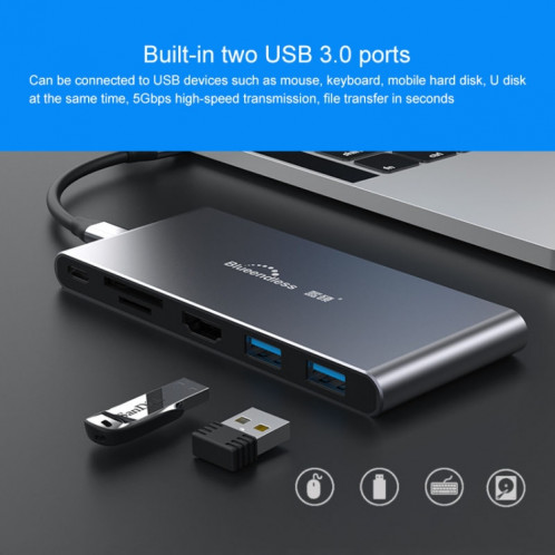 Blueendless 6 en 1 Station d'extension multifonction de type C / USB-C HUB M.2 NGFF Solid State Drive SB3274291-011