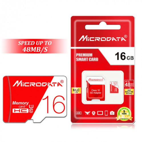 Carte mémoire MICRODATA 16 Go haute vitesse U1 rouge et blanche TF (Micro SD) SH57501987-012