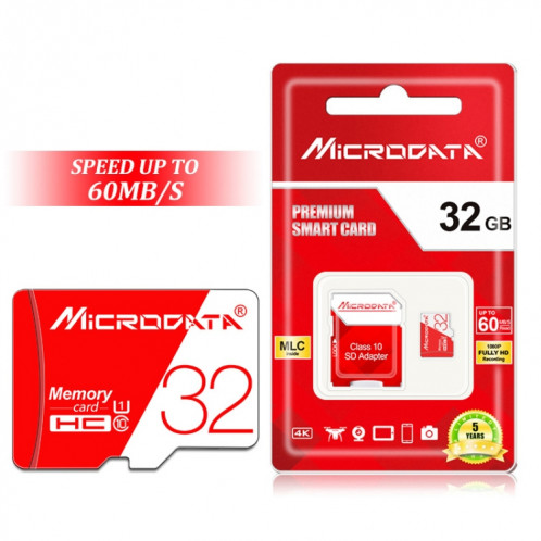 Carte mémoire MICRODATA 32 Go haute vitesse U1 rouge et blanche TF (Micro SD) SH57511618-012