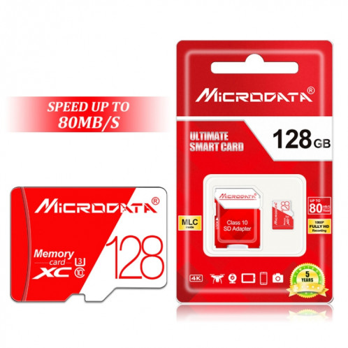 Carte mémoire MICRODATA 128 Go haute vitesse U3 rouge et blanche TF (Micro SD) SH57531184-012
