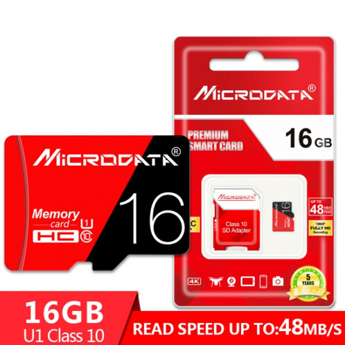 Carte mémoire MICRODATA 16 Go haute vitesse U1 rouge et noire TF (Micro SD) SH575415-010