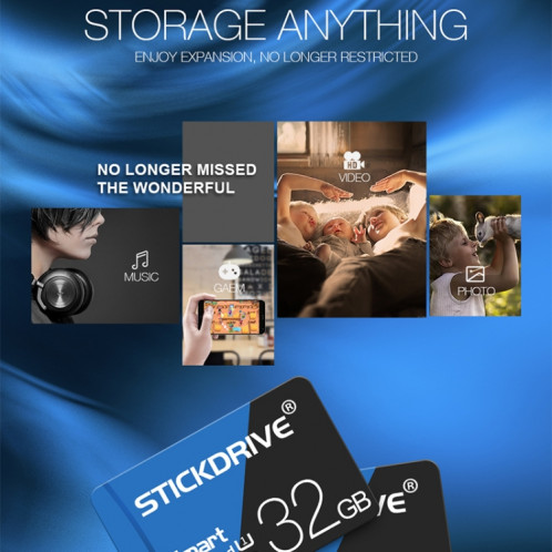 Carte mémoire STICKDRIVE 64 Go haute vitesse U3 bleue et noire TF (Micro SD) SH576187-011
