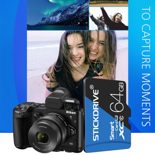 Carte mémoire STICKDRIVE 64 Go haute vitesse U3 bleue et noire TF (Micro SD) SH576187-011