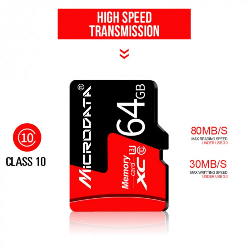 Carte mémoire MICRODATA 16 Go U1 rouge et noire TF (Micro SD) SH5764899-012