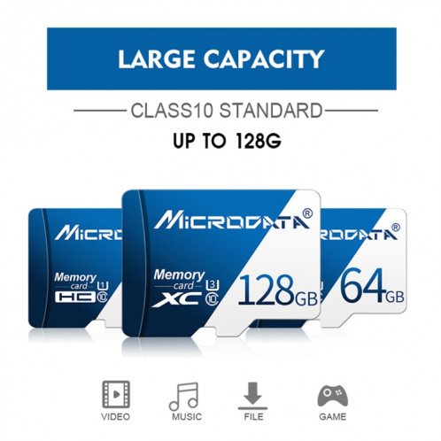 Carte mémoire MICRODATA 128 Go U3 bleue et blanche TF (Micro SD) SH5782273-012