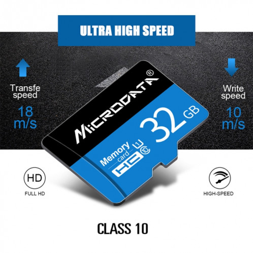 Carte mémoire MICRODATA 32GB U1 bleue et noire TF (Micro SD) SH579716-012