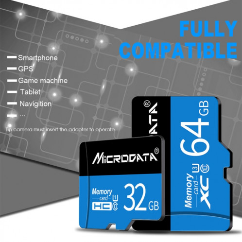 Carte mémoire MICRODATA 64 Go U3 bleue et noire TF (Micro SD) SH5798173-012