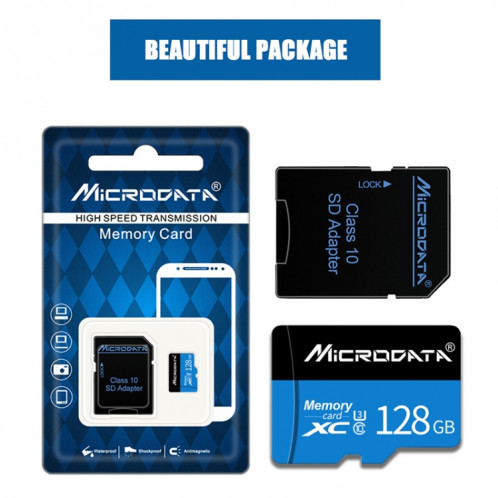 Carte mémoire MICRODATA 128 Go U3 bleue et noire TF (Micro SD) SH5799385-012