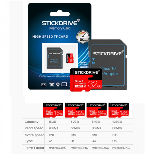 Carte mémoire Micro SD (TF) 128 Go grande vitesse Classe 10 de Stickdrive SH58391521-012