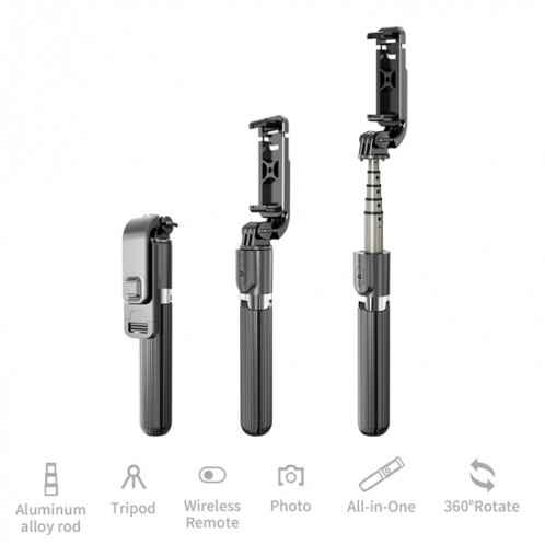 Bâton de selfie de trépied Bluetooth pliable en alliage d'aluminium L03 (noir) SH179B1921-014