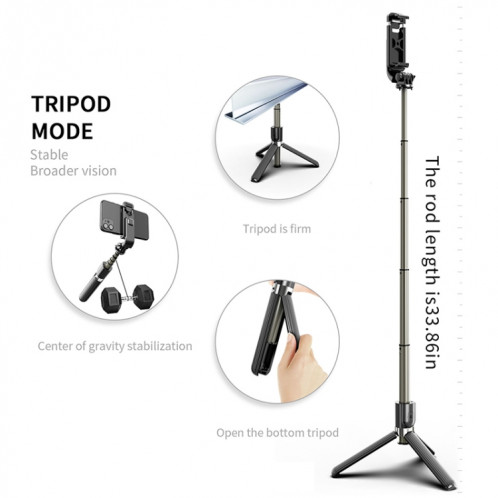 Bâton de selfie de trépied Bluetooth pliable en alliage d'aluminium L03 (noir) SH179B1921-014