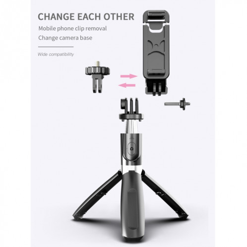 L02 100cm Multi-fonction Réglable Bluetooth Retardateur Pole Trépied Selfie Stick (Noir) SH110B989-010