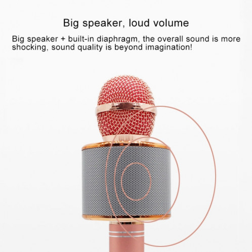 WS-858 Métal Haute Qualité Sonore KTV Karaoke D'enregistrement de poche Bluetooth Sans Fil Microphone, pour Ordinateur Portable, PC, Haut-Parleur, Casque, iPad, iPhone, Galaxy, Huawei, Xiaomi, LG, HTC et autres SH698B574-012