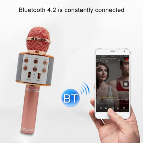 WS-858 Métal Haute Qualité Sonore Main KTV Karaoke Enregistrement Bluetooth Sans Fil Microphone, pour Ordinateur Portable, PC, Haut-Parleur, Casque, iPad, iPhone, Galaxy, Huawei, Xiaomi, LG, HTC et autres Smart Phones SH698J1562-012